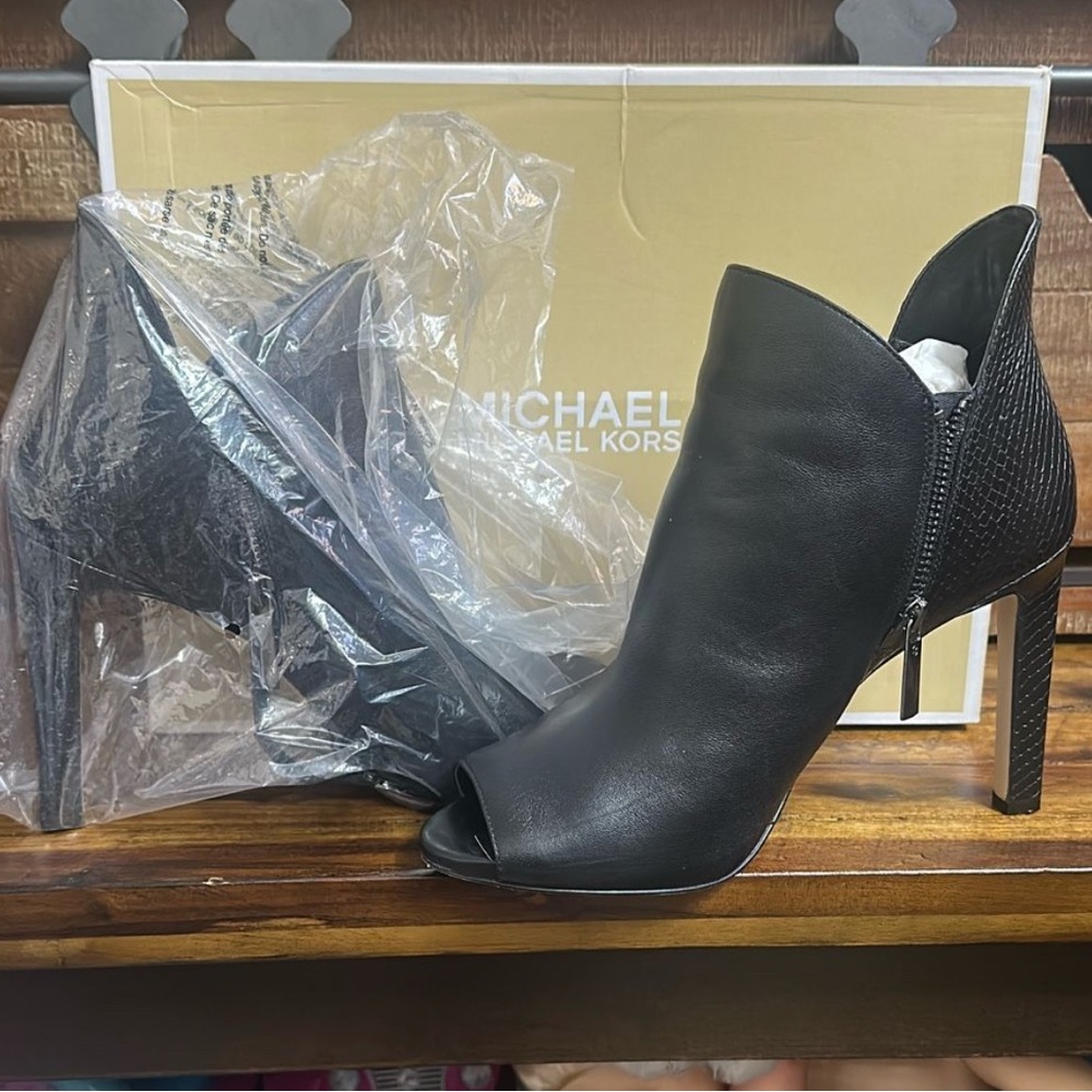 Michael Kors Black Peep-Toe Ankle Boots